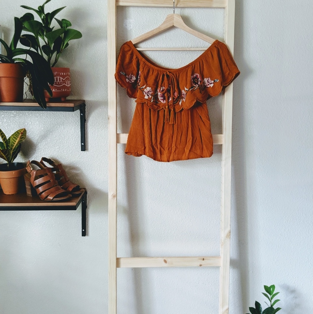 Xhiliration Off-shoulder Mustard Yellow top